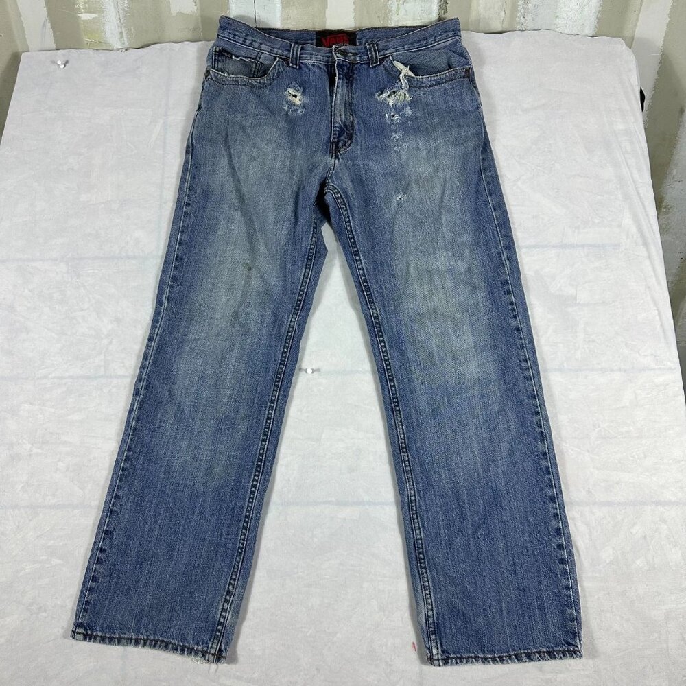 Vans Straight Leg Jeans Mens Blue Denim 5-Pockets‎ Distressed Outdoor Size 32x30